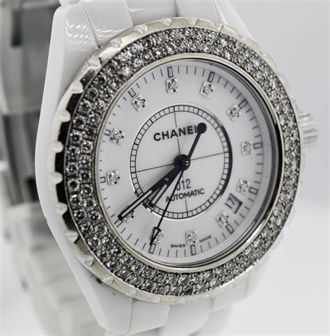 chanel white case watch|Chanel j12 white with diamonds.